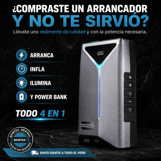 Arrancador e inflador de Bateria 4 en 1 BOMTEX