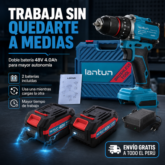 Taladro percutor Brushless mandril metálico 2 baterías
